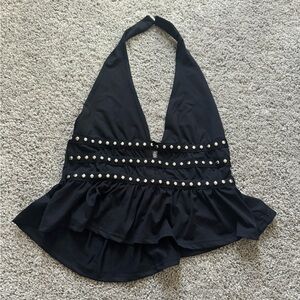 Black Halter Tank Top with Studded Detail